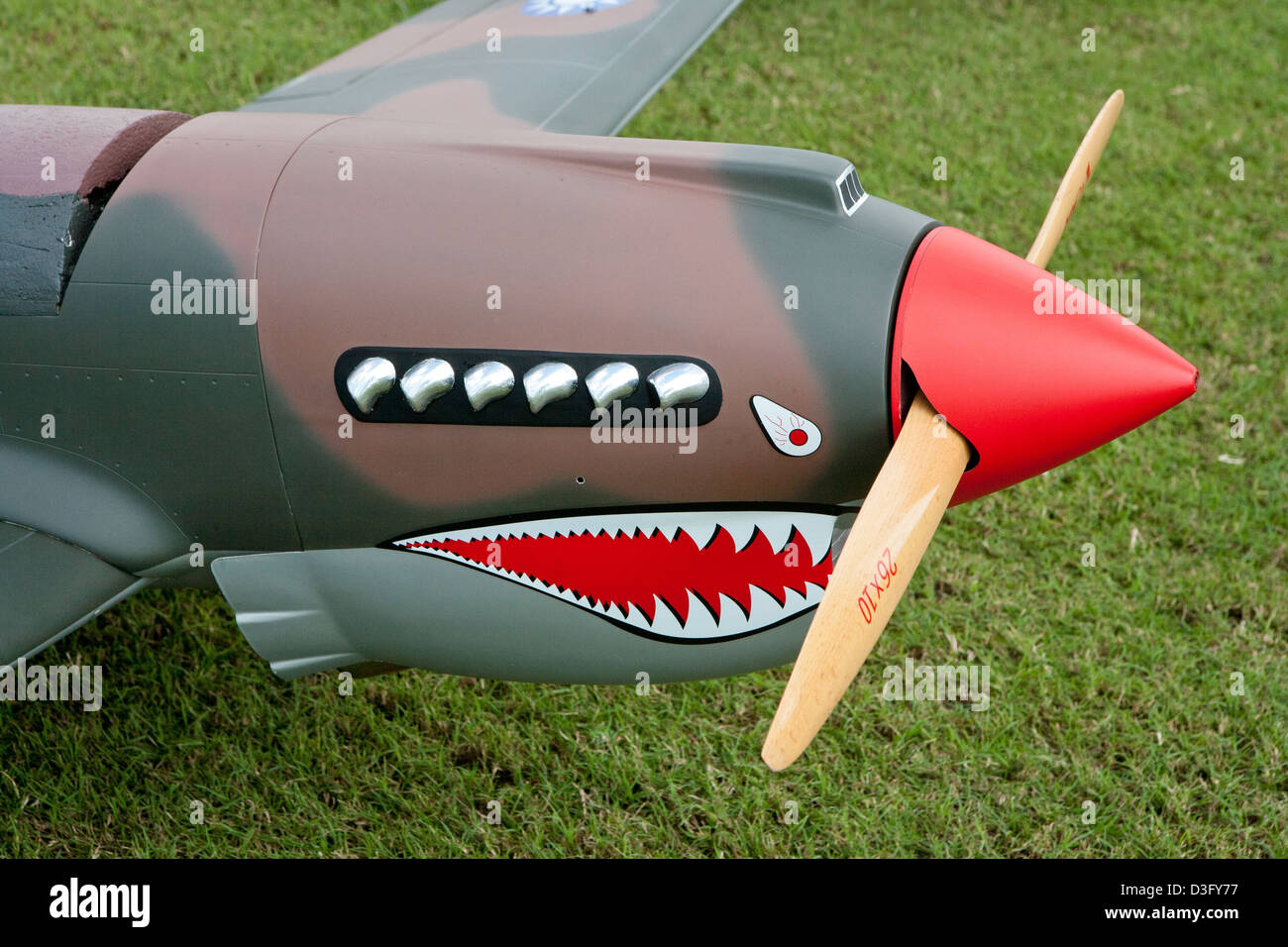 Remote control air plane with shark teeth painted on the nose Stock