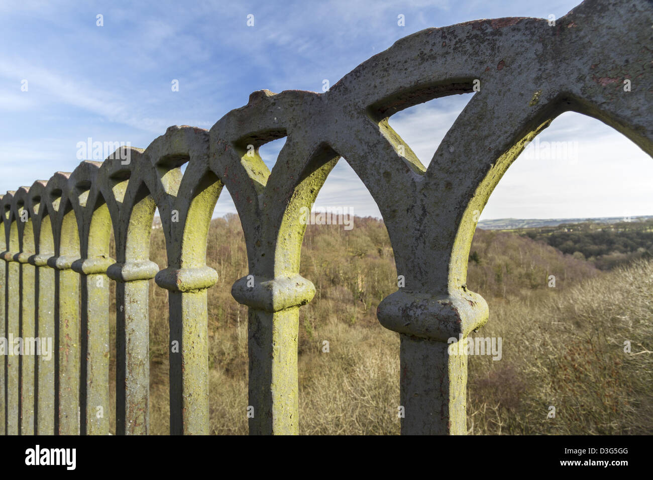 Railings on Hownsgill Viaduct near Castleside, County Durham. The viaduct is on the route of the Sea to Sea Cycle route Stock Photo
