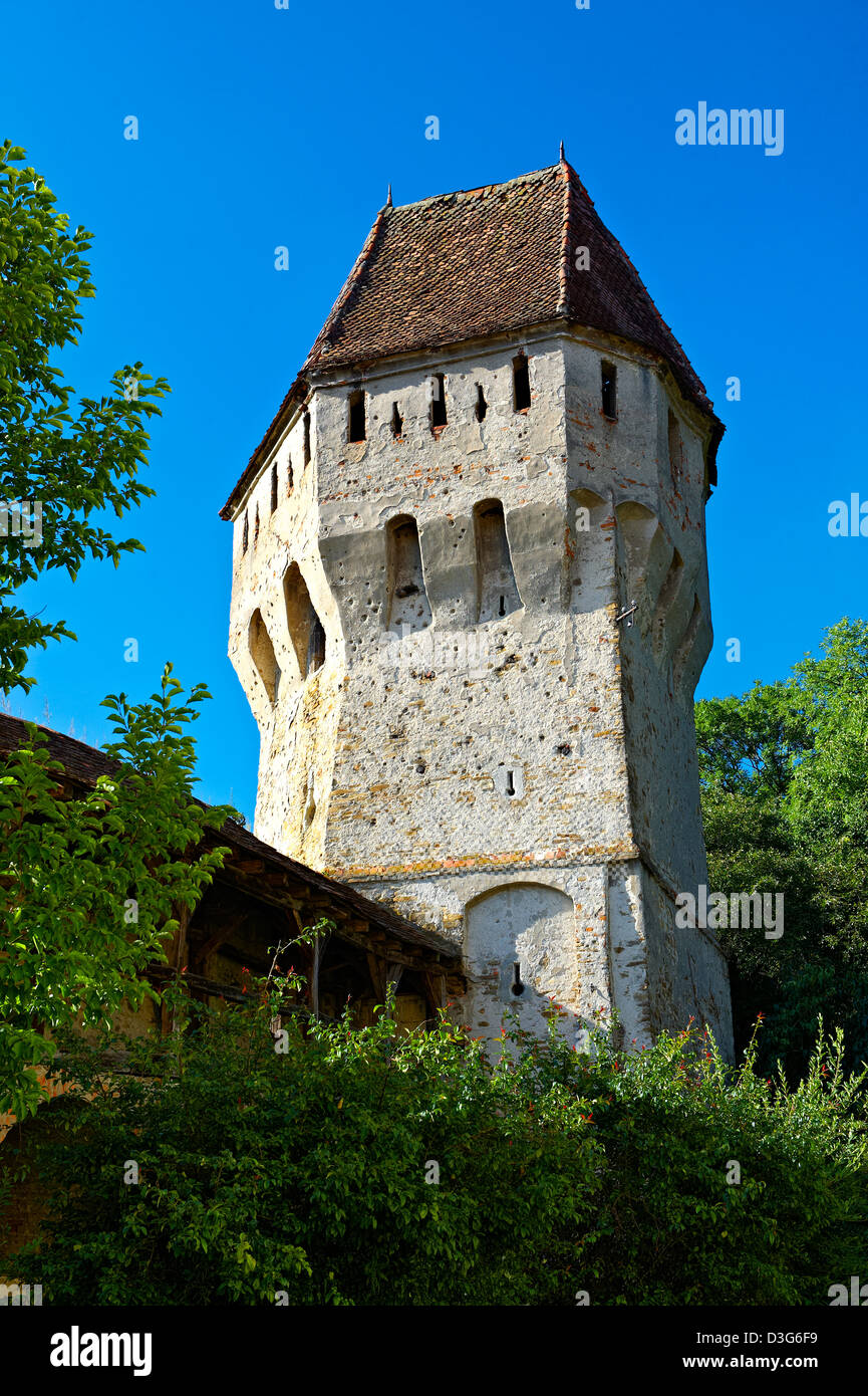 Defensive tower of Sighisoara Saxon fortified medieval citadel, Transylvania, Romania Stock Photo