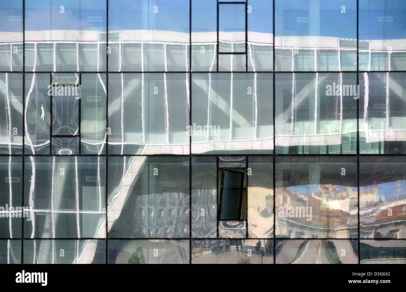 Reflections of the Villa Mediterranée by Stefano Boeri in the MUCEM Museum by Rudy Ricciotti Marseille Provence France Stock Photo