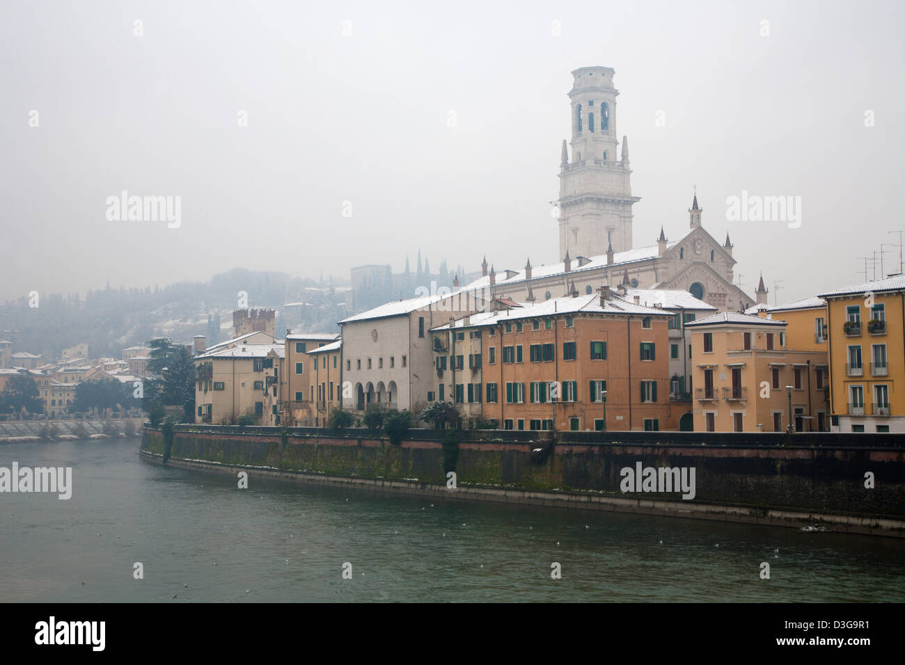 Verona - Duomo and Adige river in winter Stock Photo
