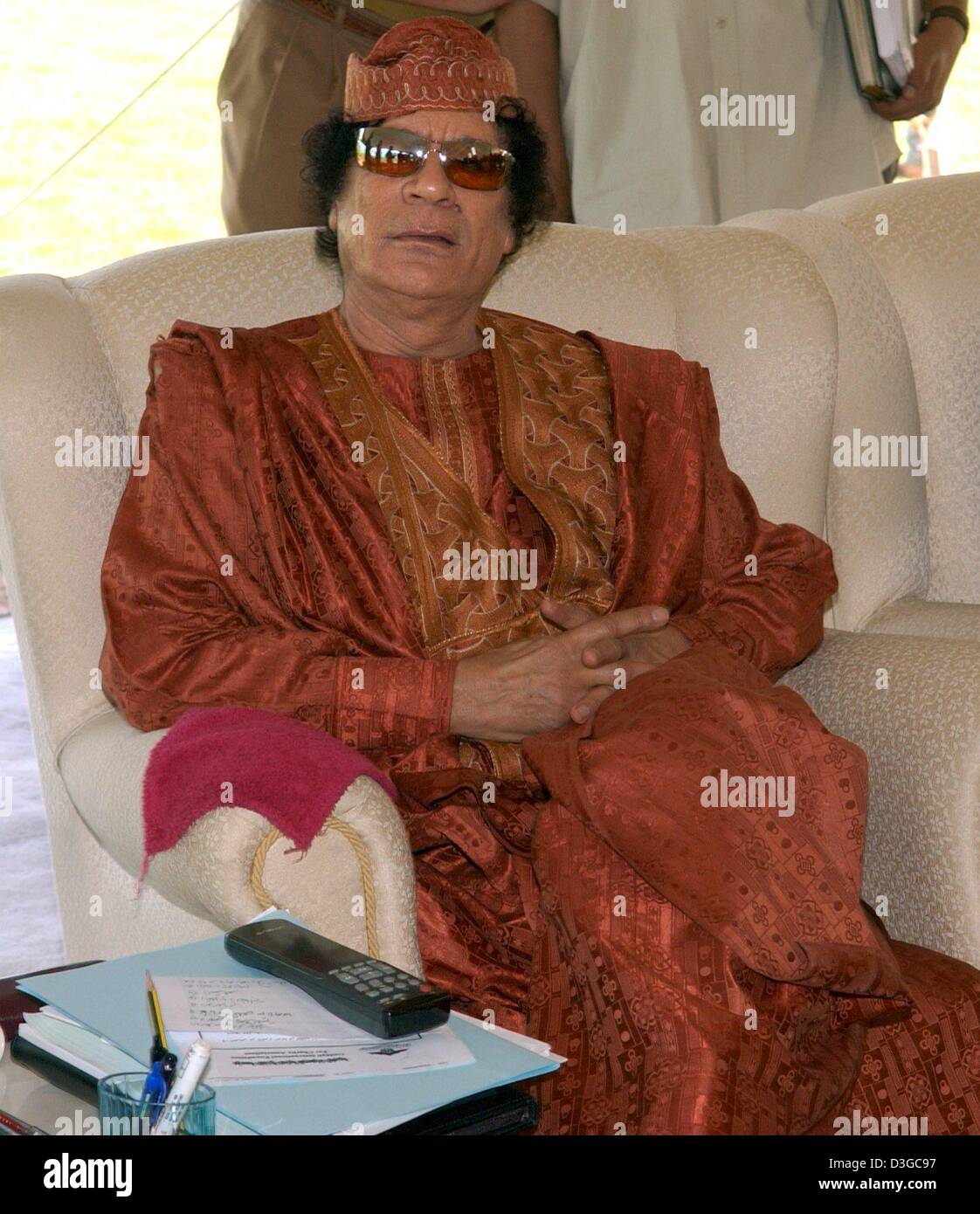 (dpa) - Libyan leader Colonel Muammar Gaddafi pictured in Tripoli, Libya, 15 October 2004. Gaddafi has been in power for thirty years when he led a military coup that toppled King Idris and ended the monarchy in Libya. Stock Photo