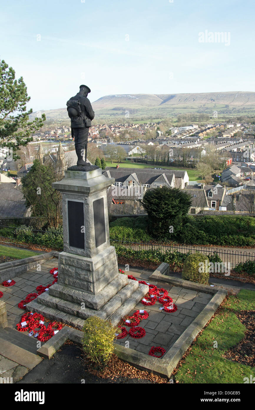 The war memorial at Clitheroe Castle which looks out towards Pendle