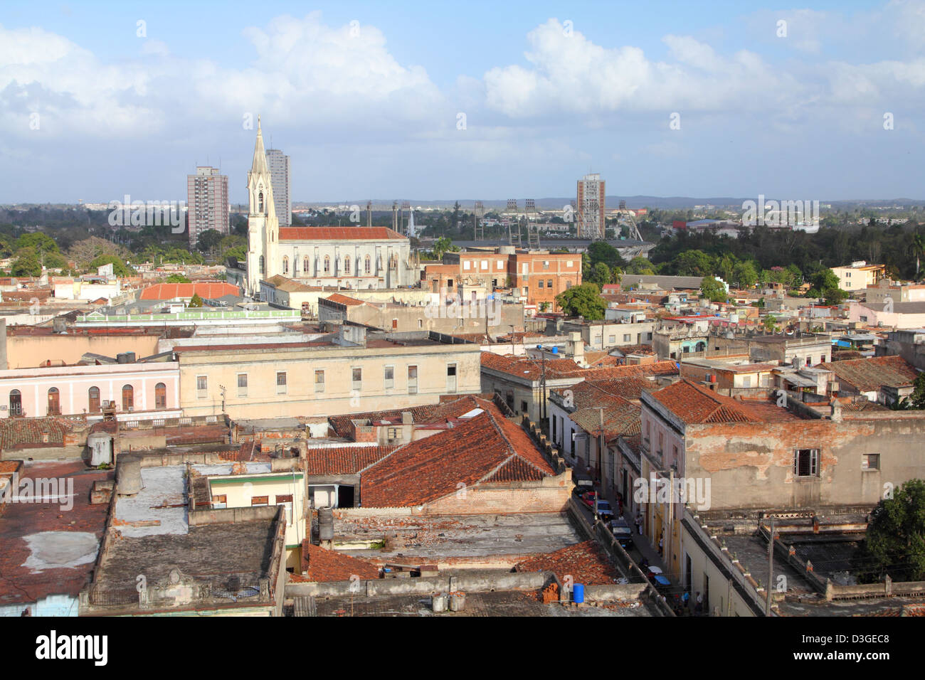 Camaguey, Cuba - old town listed on UNESCO World Heritage List. Aerial cityscape view. Stock Photo