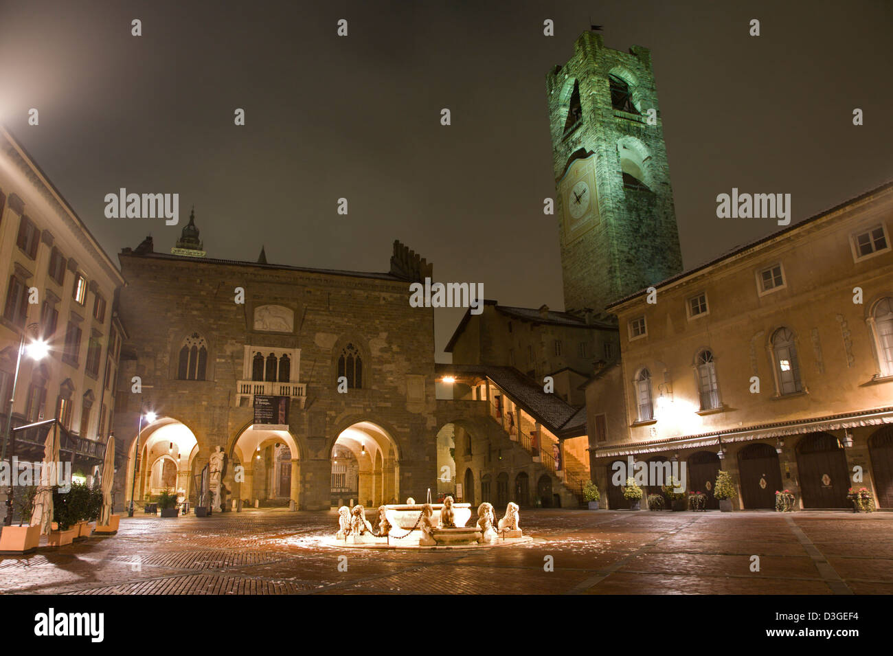 Bergamo - piazza vecchia at night Stock Photo