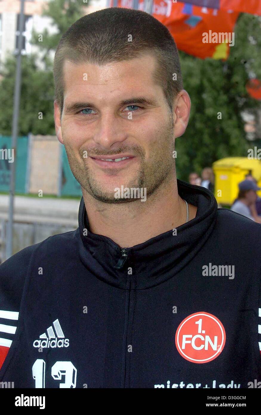 (dpa) - Swiss midfielder Mario Cantaluppi smiles during his first training session with the German club in Nuremberg, Germany, 31 August 2004. The 30-year-old Cantaluppi joins the Bundesliga side from FC Basel and has signed a contract until the end of the 2006/07 season. Stock Photo