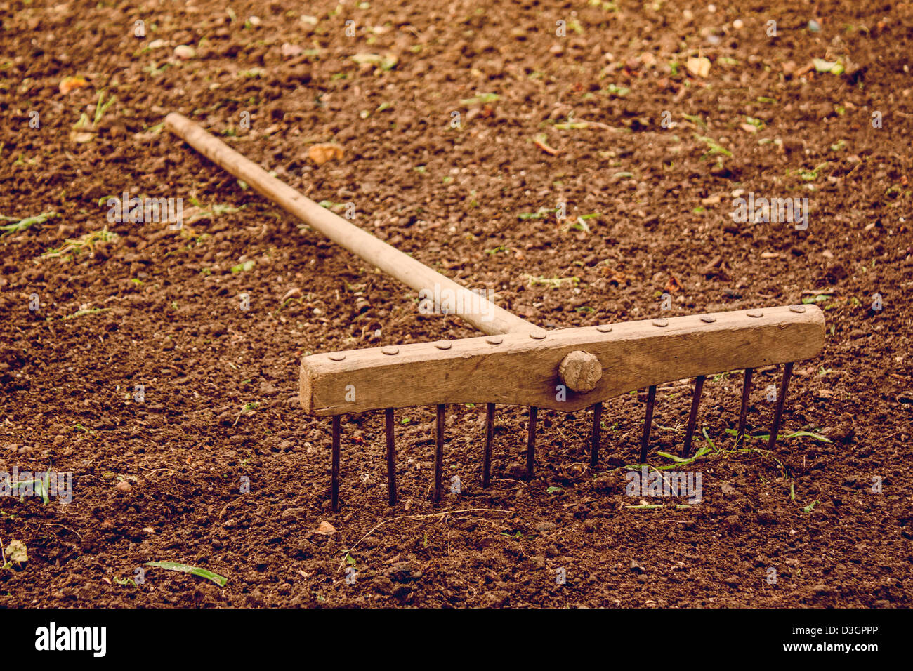 rake on field with retro colours Stock Photo - Alamy