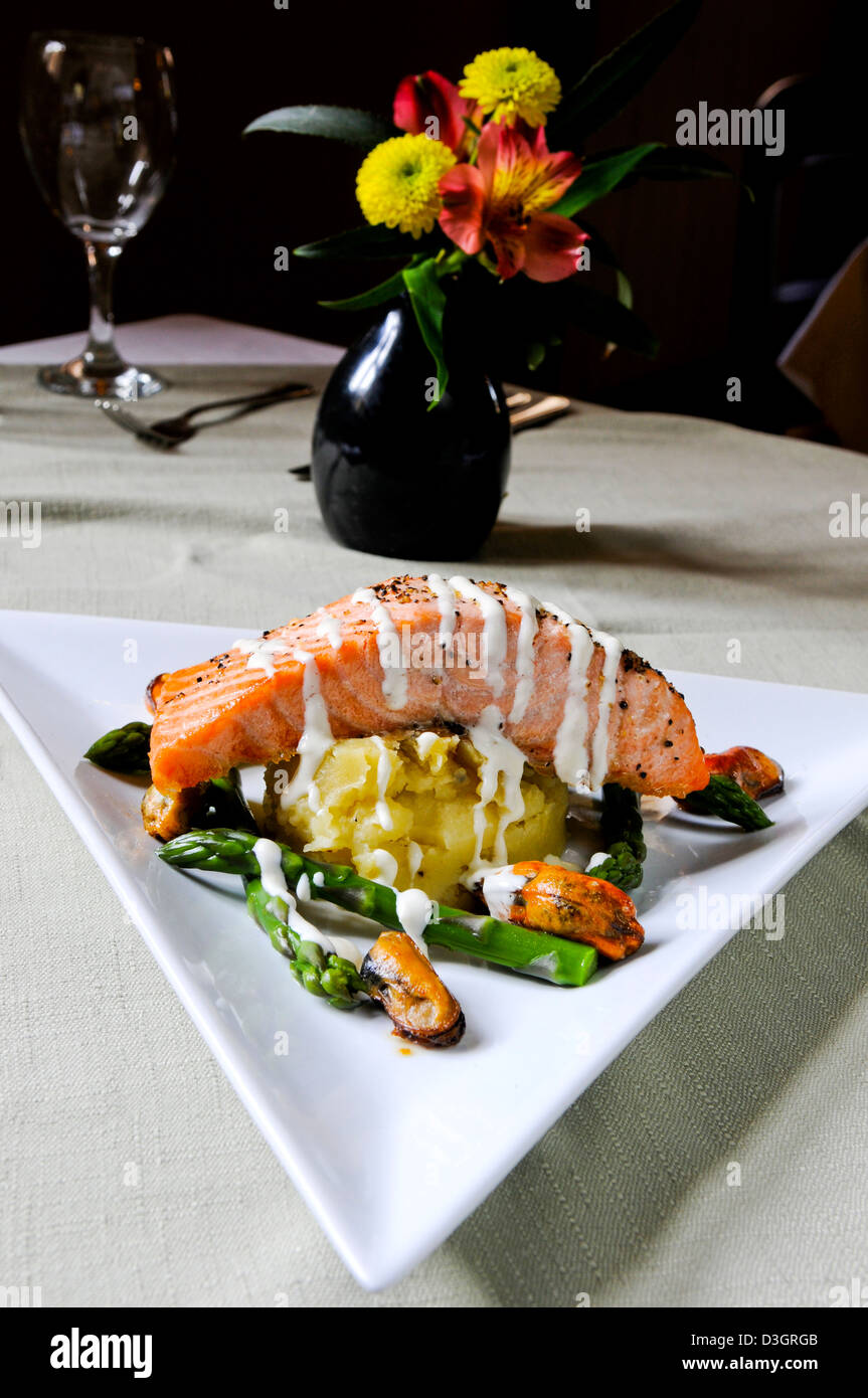 The Walls restaurant Oswestry roast fillet of salmon with horseradish