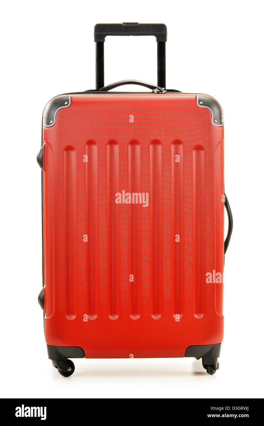 Large polycarbonate suitcase isolated on white Stock Photo