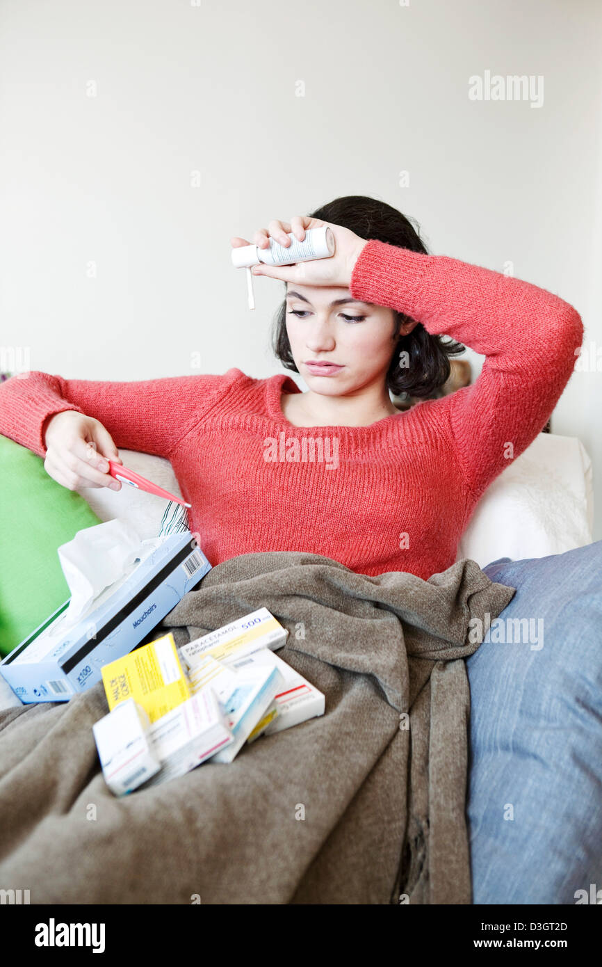 WOMAN WITH FEVER Stock Photo