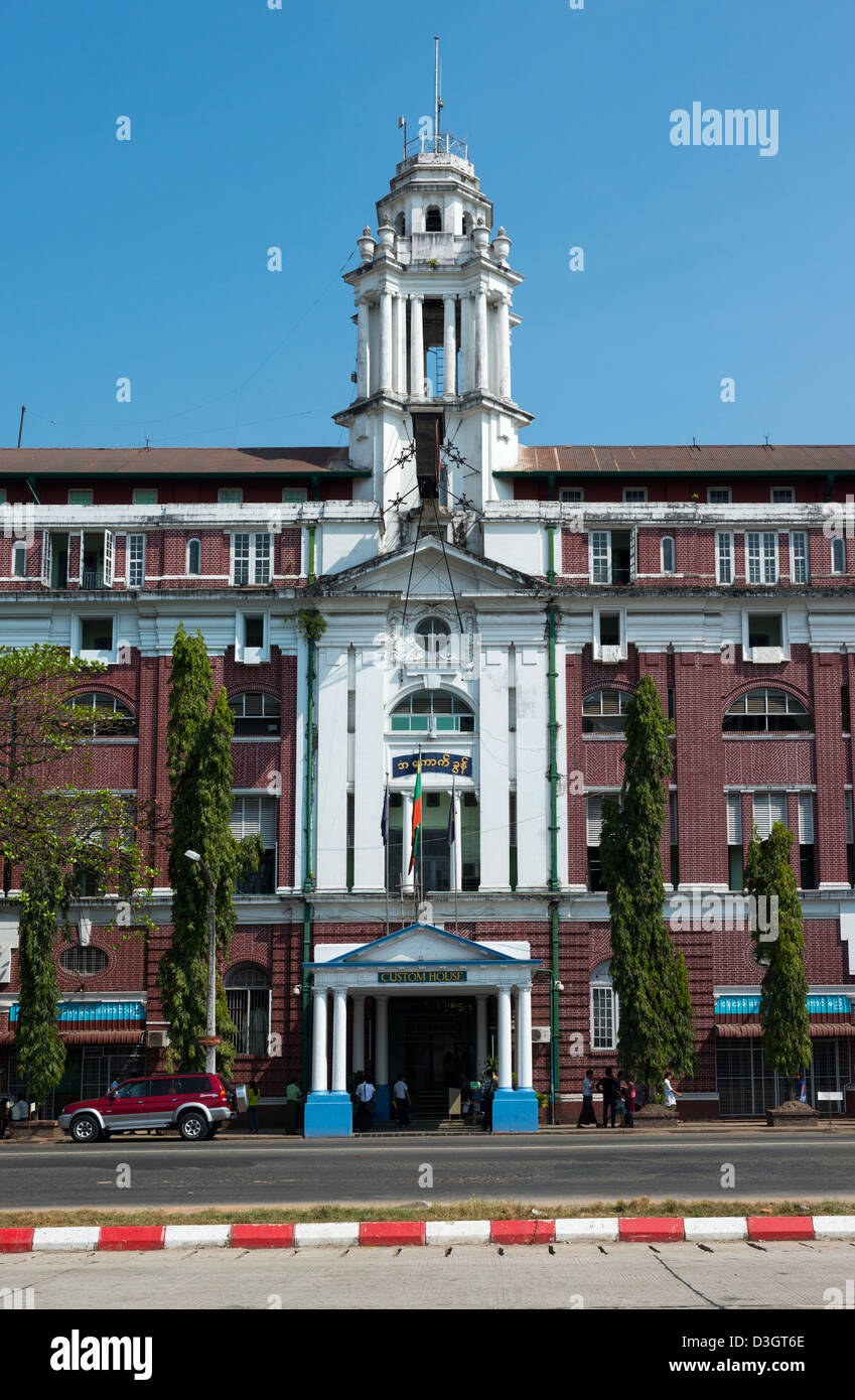 Old colonial building now the Customs House of Yangon Rangoon Myanmar Burma Stock Photo