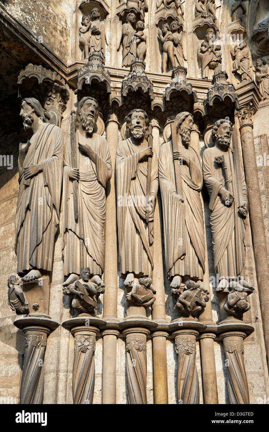 Medieval Gothic Sculptures of the South portal of the Cathedral of Chartres, France. A UNESCO