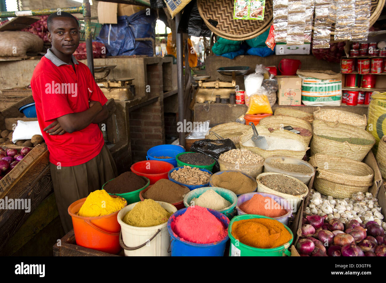 Spices for sale at MacKinnon Market, Old Town, Mombasa, Kenya Stock