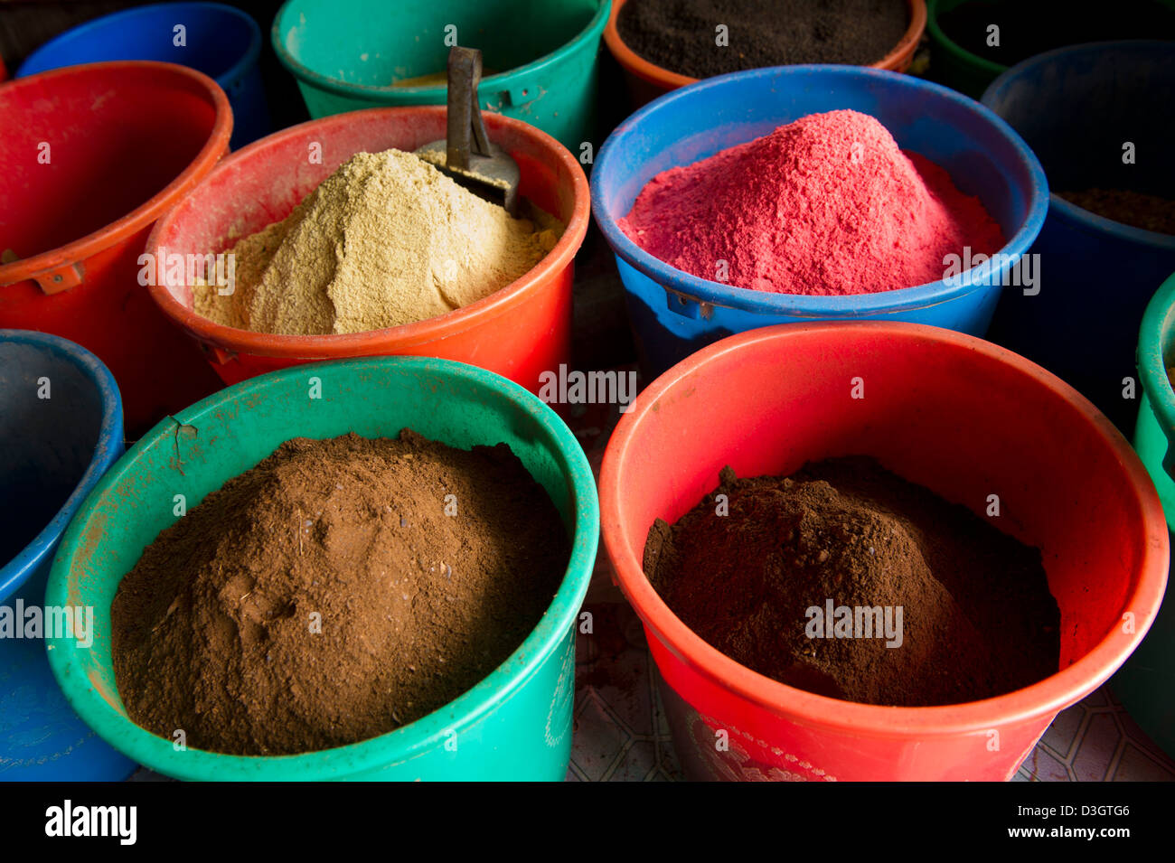 Spices for sale at MacKinnon Market, Old Town, Mombasa, Kenya Stock