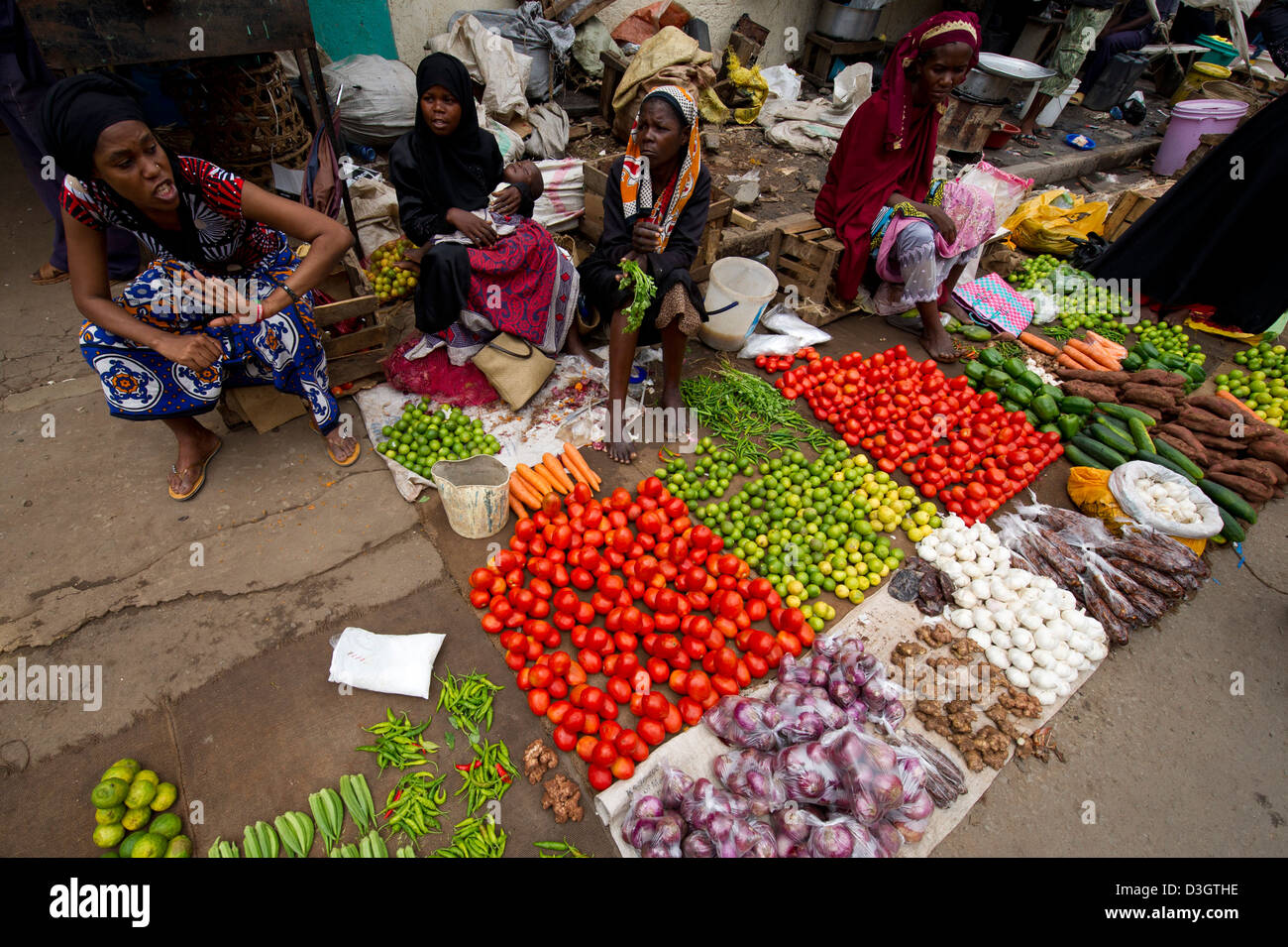 Vegetable store, MacKinnon Market, Old Town, Mombasa, Kenya Stock Photo