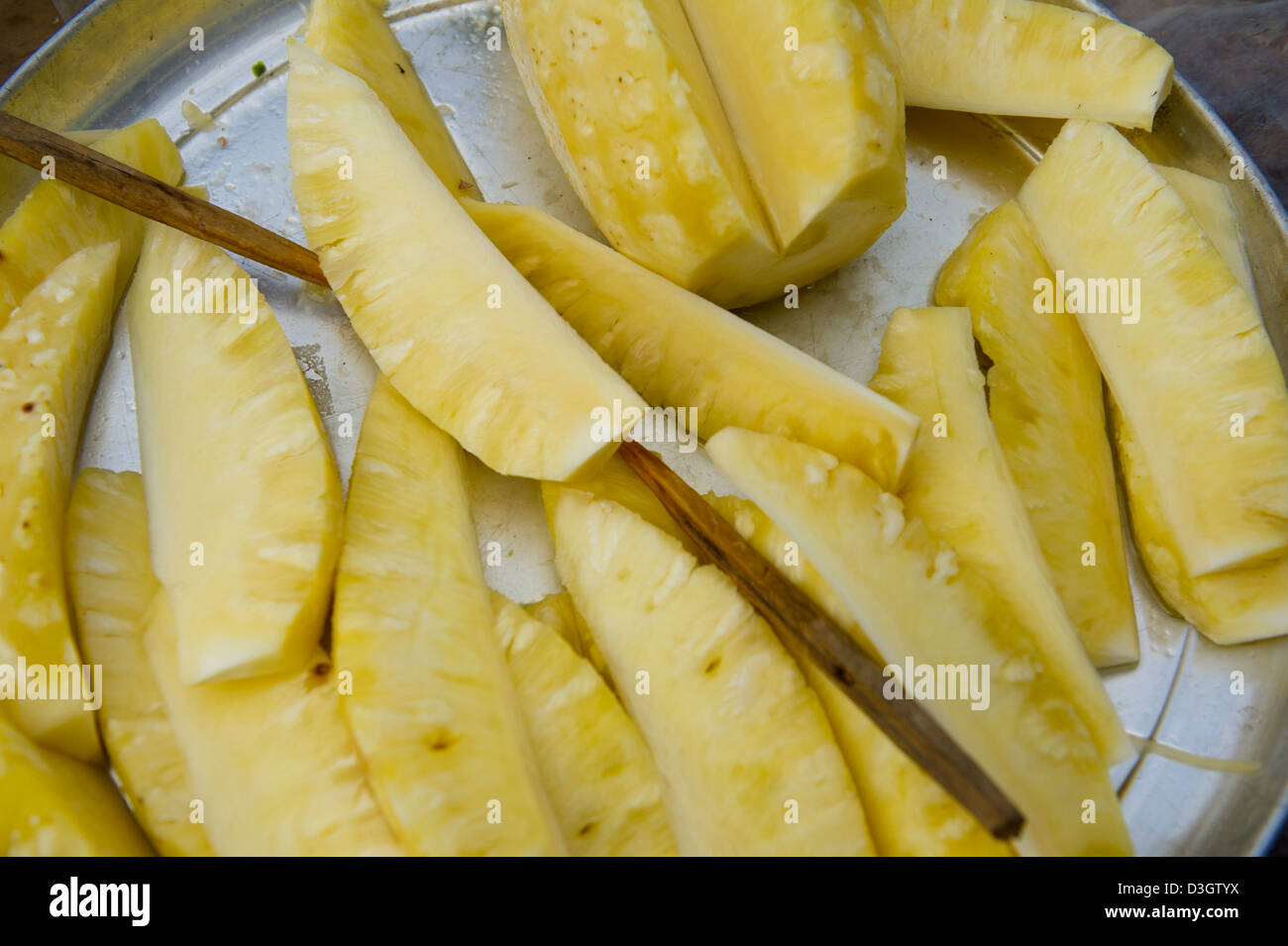 Pineapple pieces for sale, Mombasa, Kenya Stock Photo
