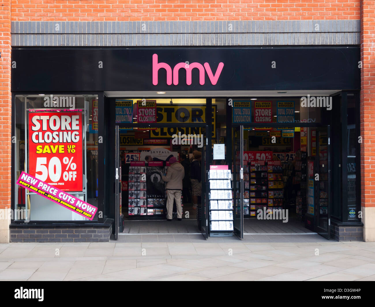 Troubled music dealer HMV store in Durham City centre in administration and about to be closed down Stock Photo