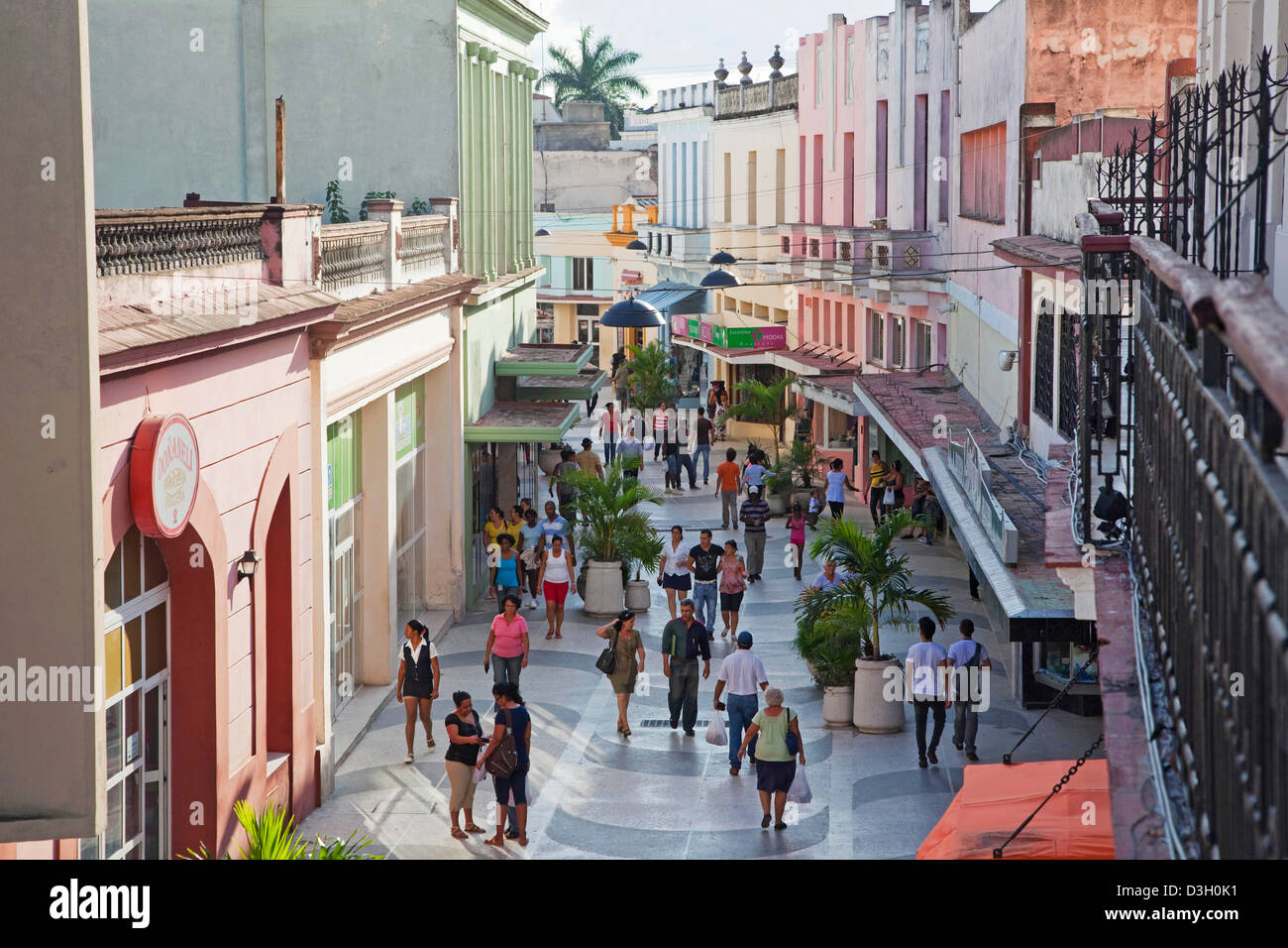 Shopping street in the city Camagüey, Cuba, Caribbean Stock Photo