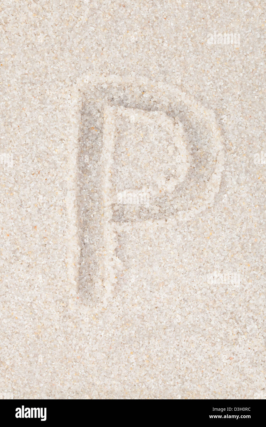 Alphabet writing on the sand - Letter P Stock Photo