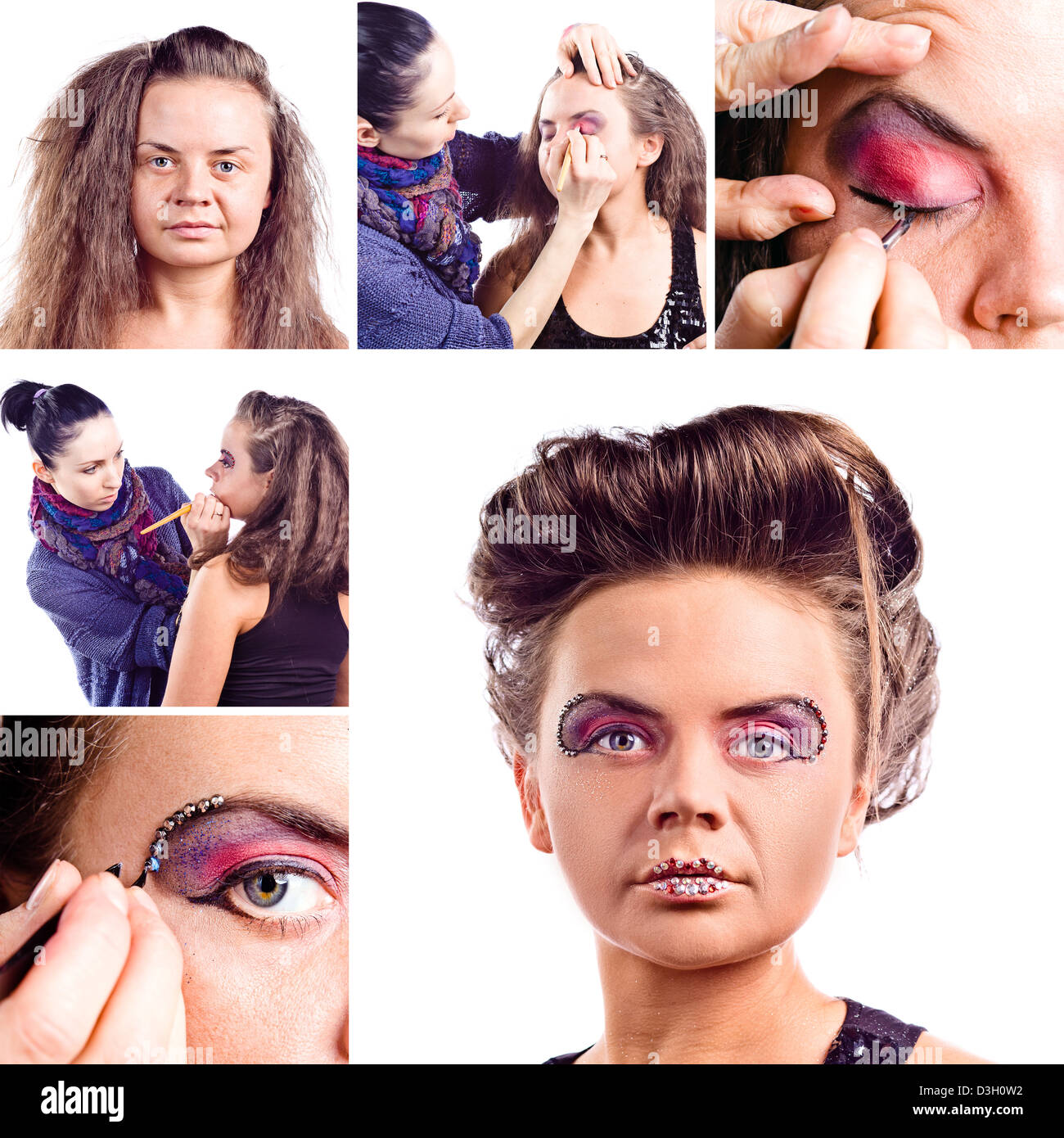 Stage makeup artist with paintbrush painting wound on face of young man  Stock Photo - Alamy