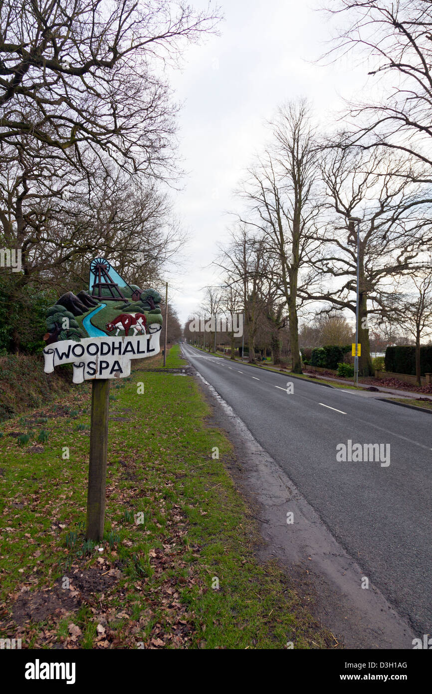 Woodhall Spa Village Lincolnshire UK England wooden sign Stock Photo