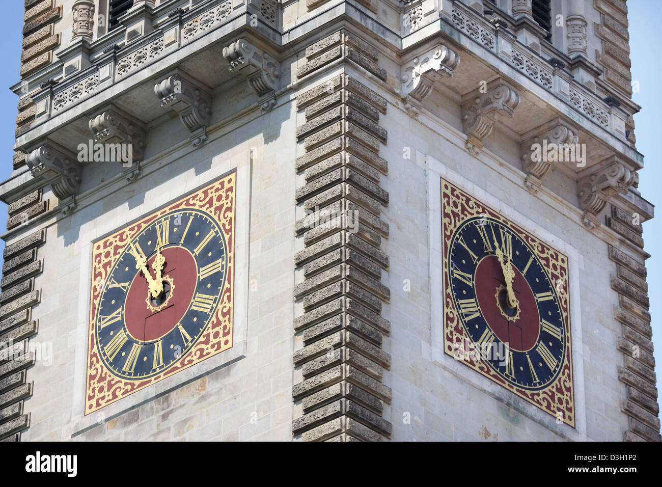 Hamburg, Germany, the clock at City Hall stands at five minutes to midnight Stock Photo
