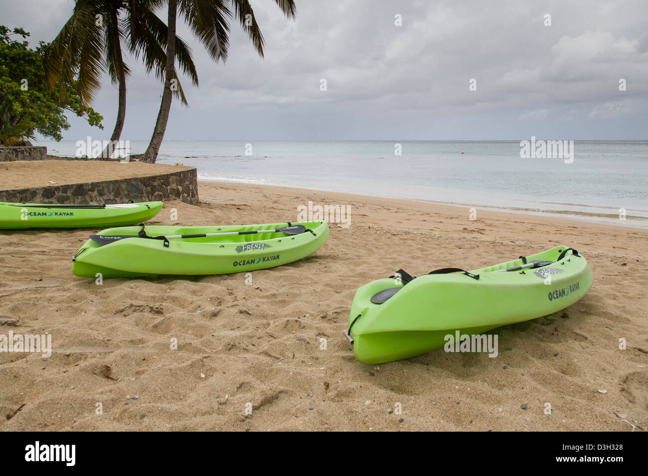 Canoes (kayaks) on a sandy beach in St Lucia Stock Photo - Alamy
