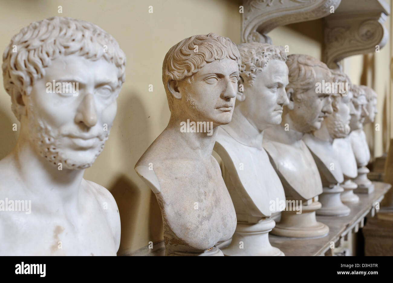 Marble busts of portraits of various ancient romans in the Vatican
