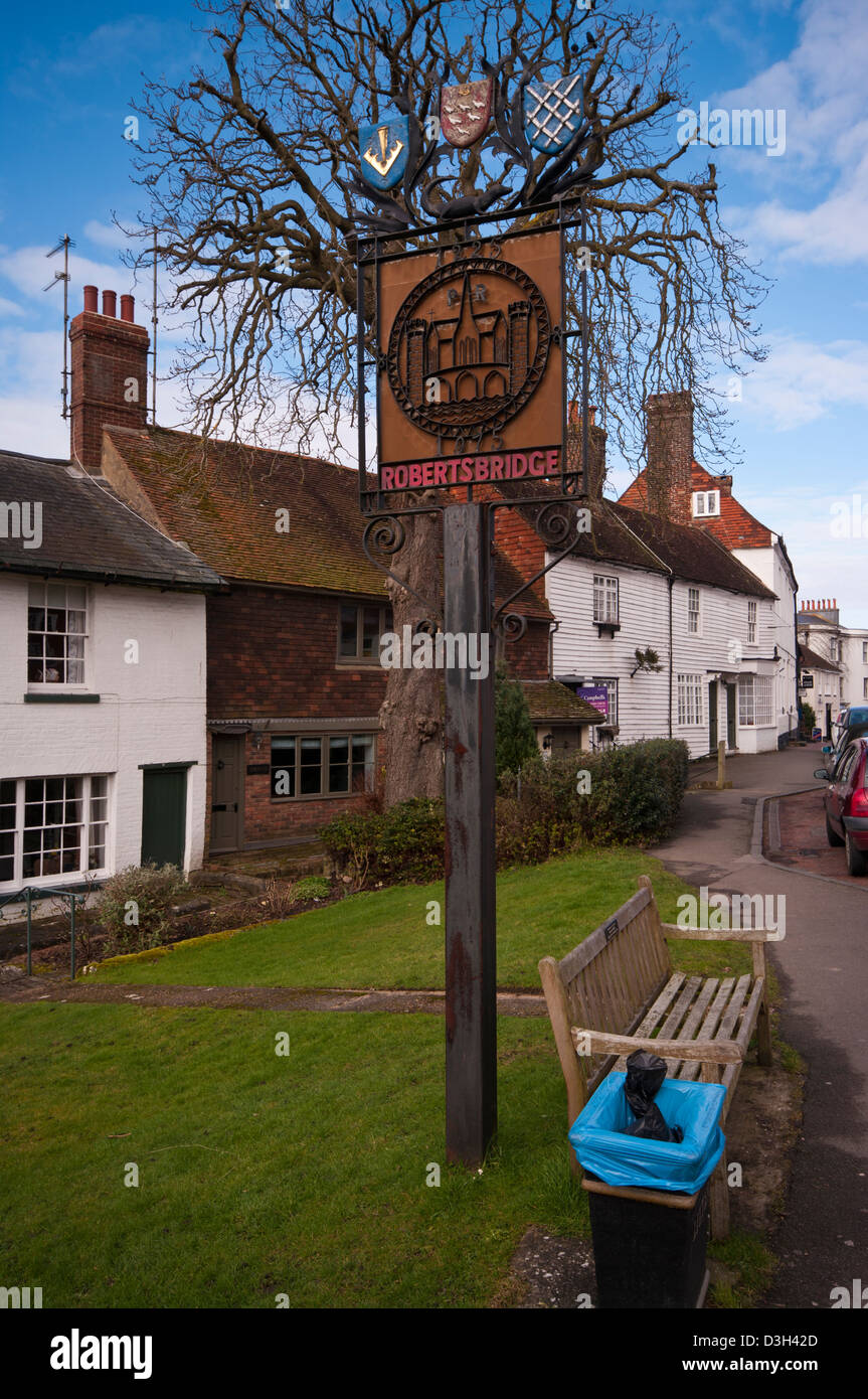 Robertsbridge East Sussex UK Village Sign Stock Photo