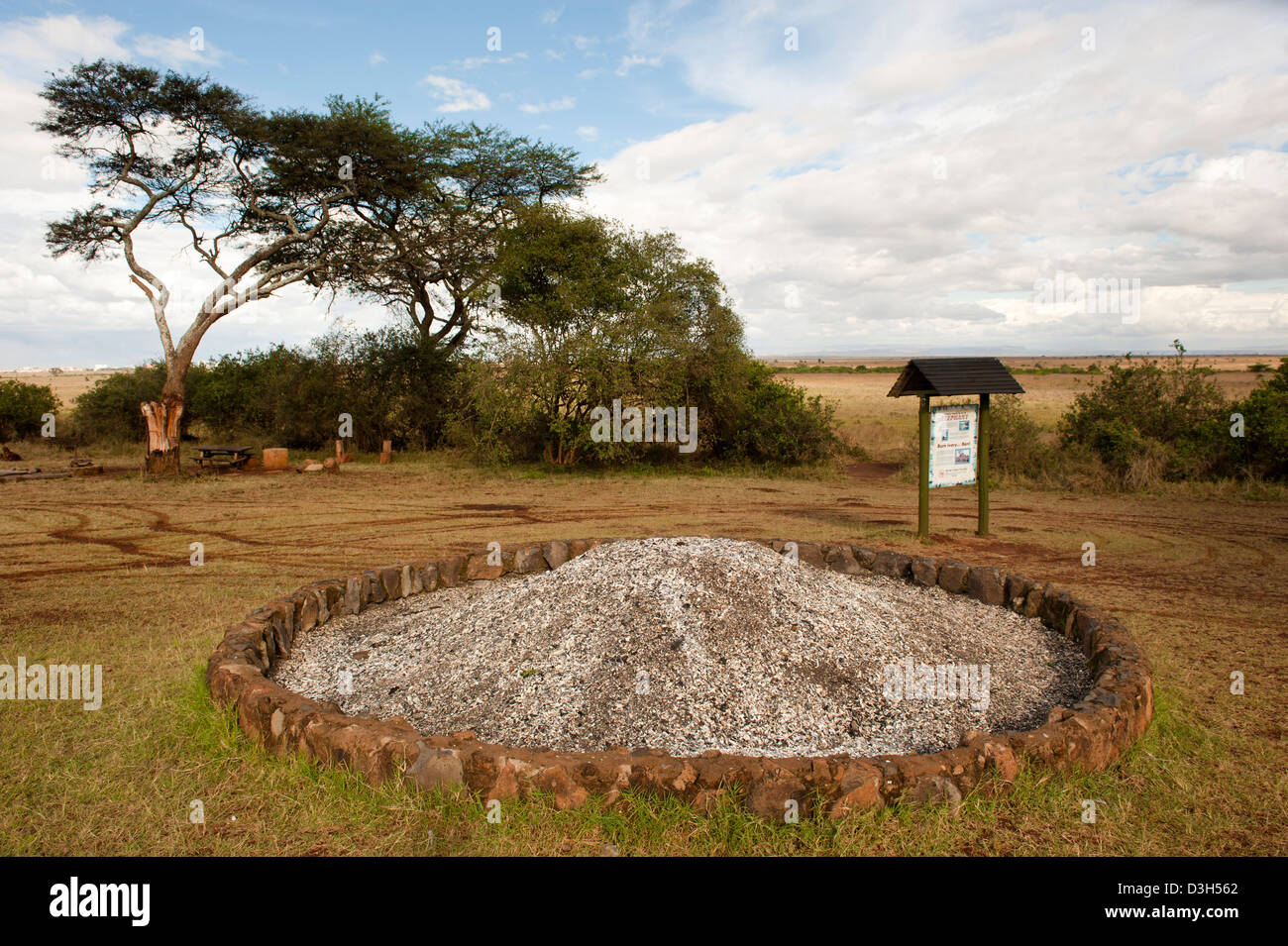 Ivory Buring Mound of elephant tusk ash at the historical Ivory burning site ...