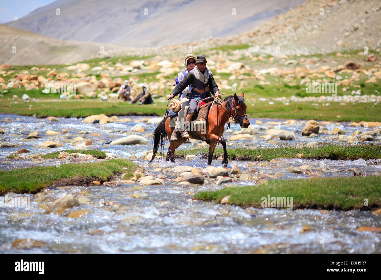 River crossing in the Wakhan Corridor, Badakhshan, Afghanistan Stock Photo