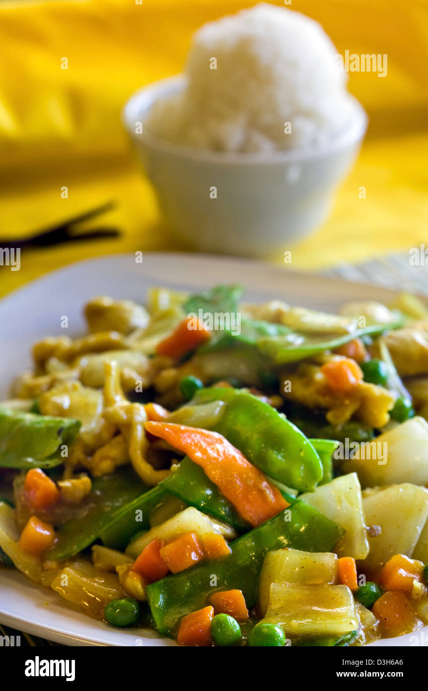 Chicken Curry entree Chinese food with rice Stock Photo Alamy