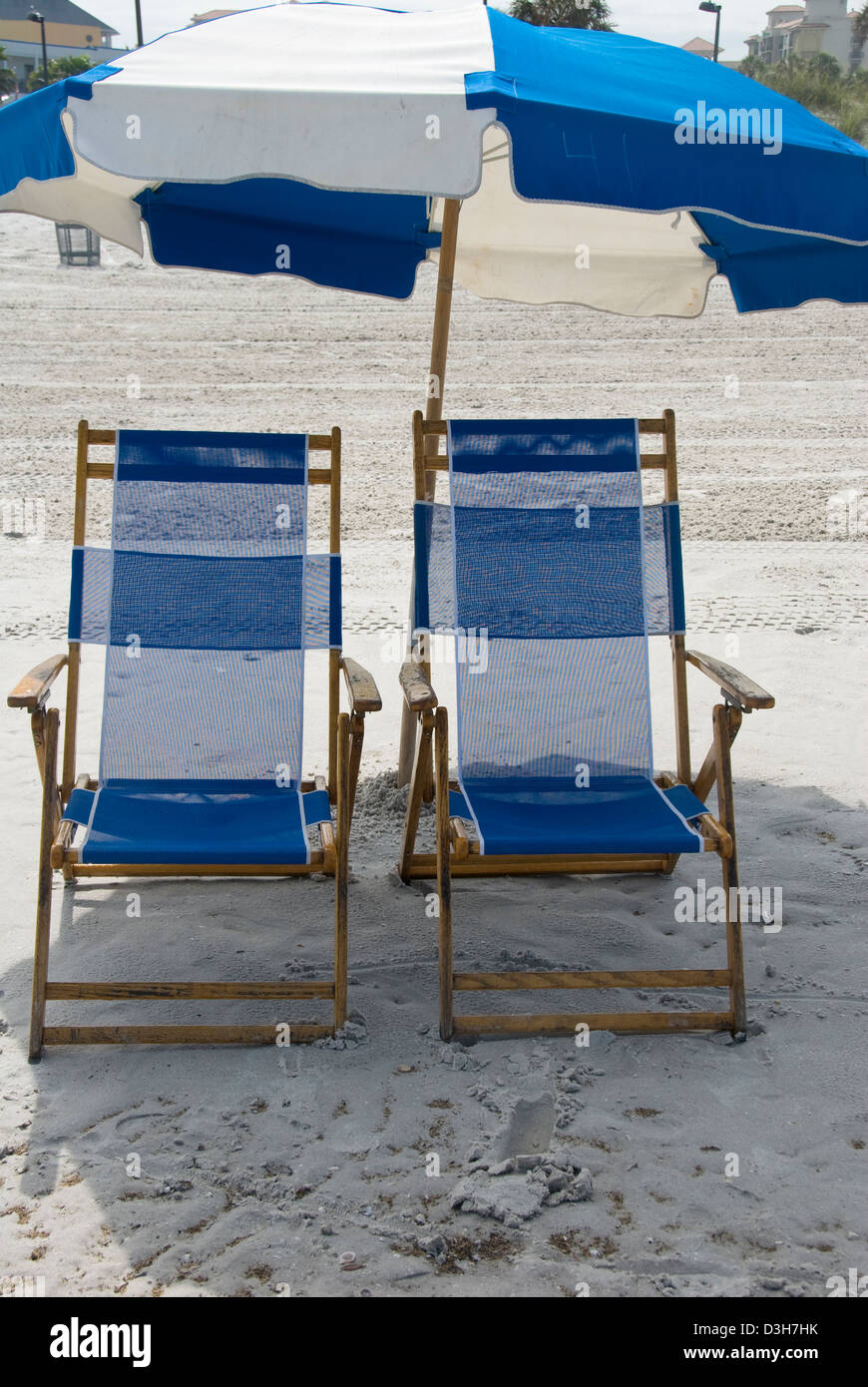 Two empty beach chairs on Clearwater Beach, Clearwater Beach, Florida