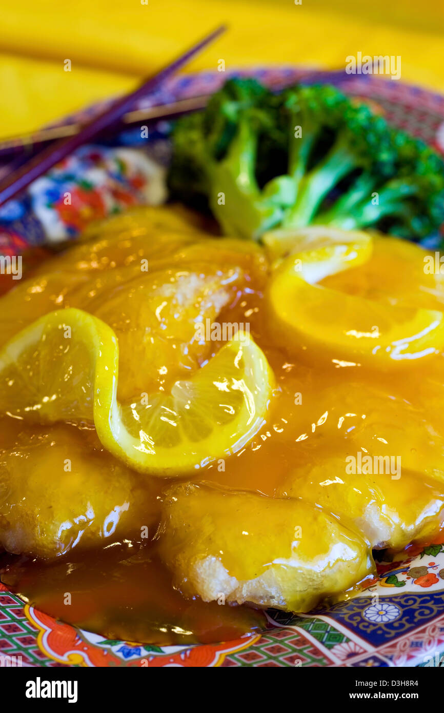 Lemon Chicken entree Chinese food. Stock Photo