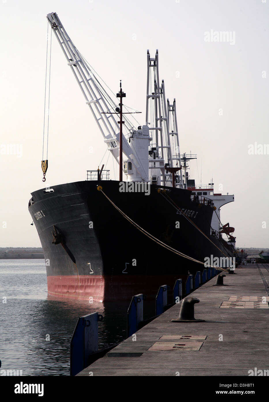 Ship berthed in Sohar industrial port, Sultanate of Oman Stock Photo