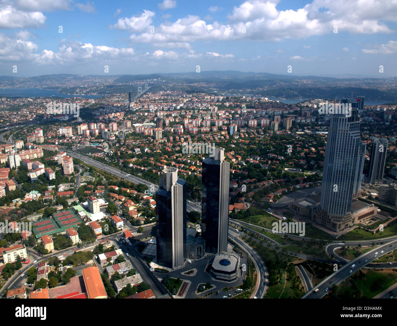 Panoramic bird's eye view of Istanbul from atop Sapphire Tower, Turkey's tallest building. Stock Photo