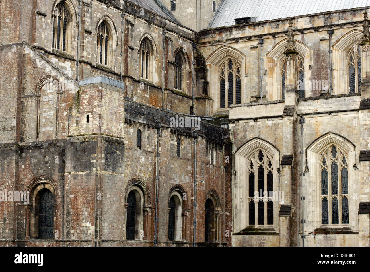 Windows and detail at Winchester Cathedral Stock Photo
