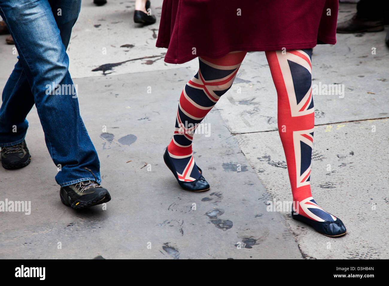 Tights with British flag patten worn on Chelsea Embankment London during  Queen Elisabeth II Diamond Jubilee celebrations Stock Photo - Alamy
