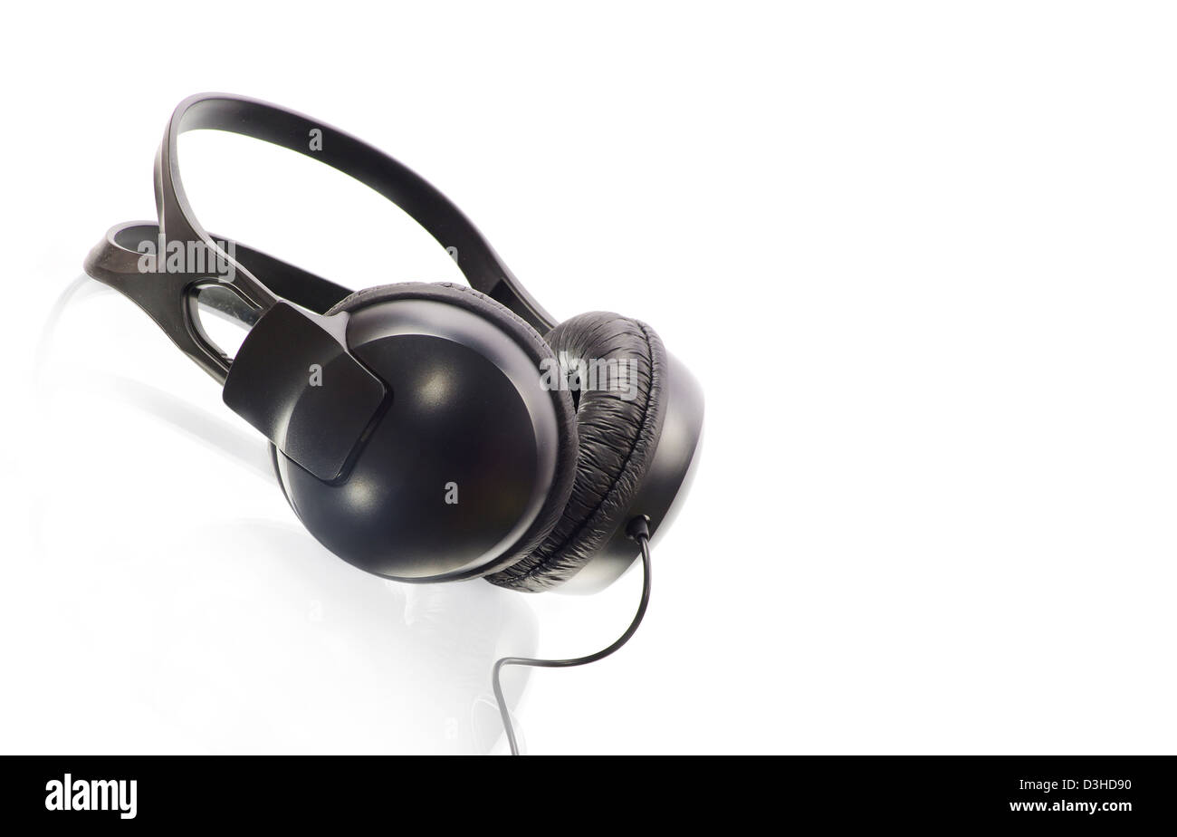 black headphones isolated on white background Stock Photo - Alamy