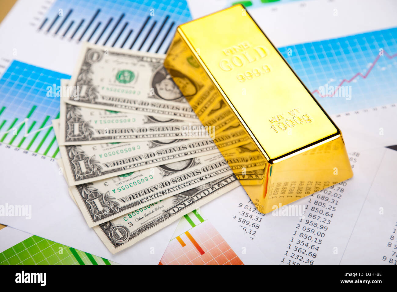 Financial indicators,Chart,Gold bar,money Stock Photo Alamy