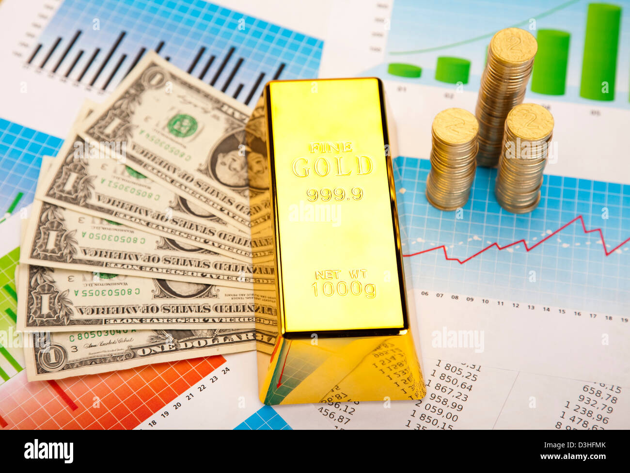 Financial indicators,Chart,Gold bar,money Stock Photo Alamy