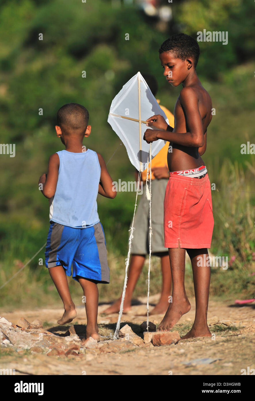 Boys flying kites, Trinidad, Cuba Stock Photo Alamy
