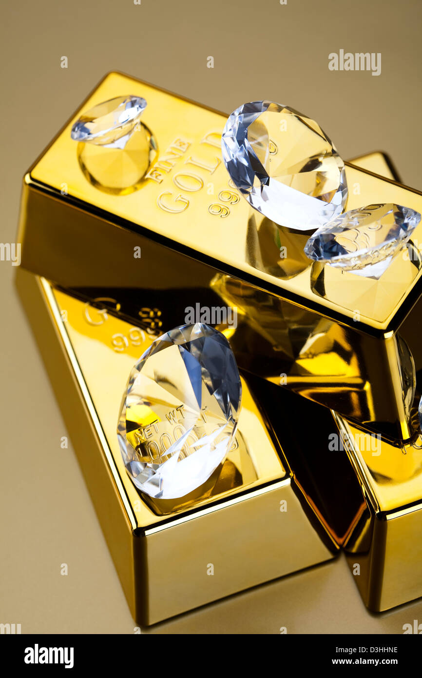 Gold Bars And Diamonds Are Together On The Picture. Stock Photo, Picture  and Royalty Free Image. Image 10414487.