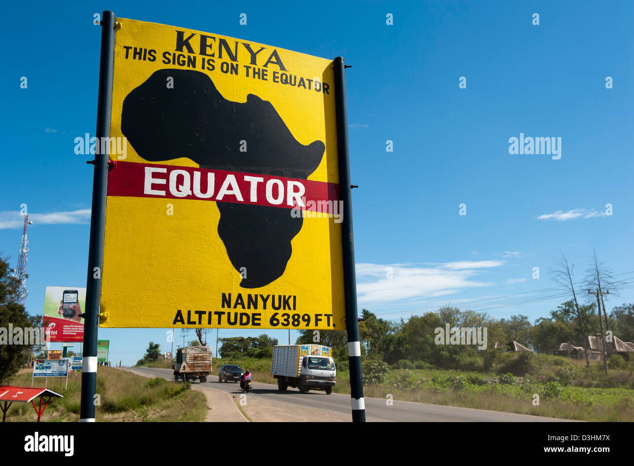 Equator sign board, Nanyuki, Kenya Stock Photo