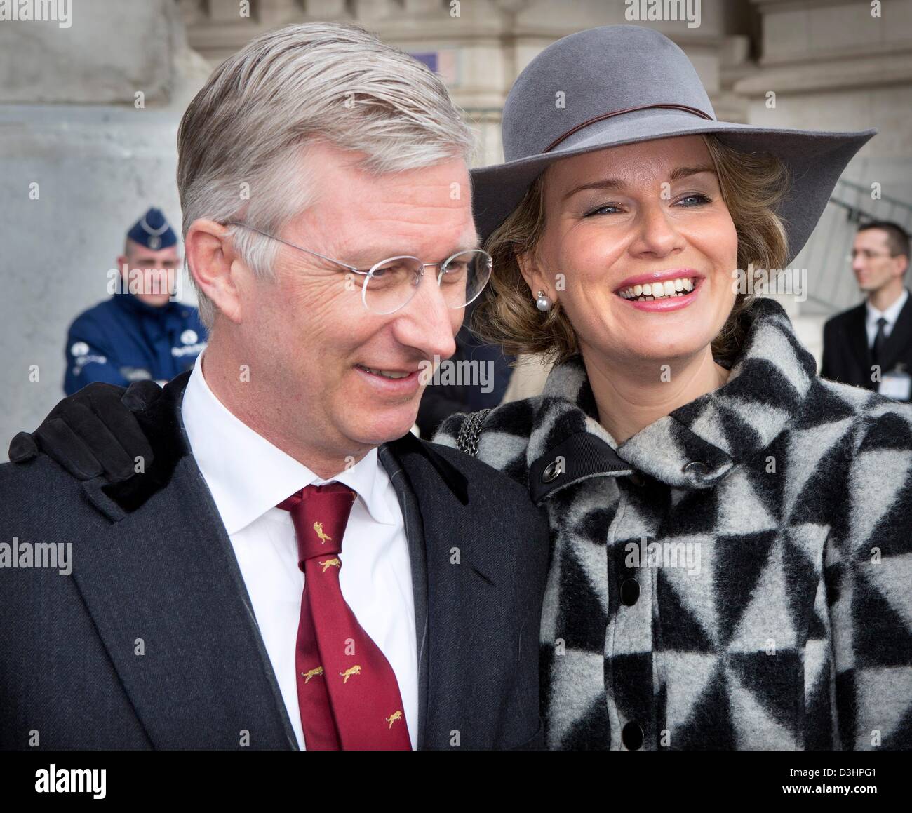 Prince Philippe and Princess Mathilde of Belgium attend the mass to commemorate the deceased members of the Royal Family in the Our Lady Cathedral in Brussels, Belgium, 19 February 2013. Photo: Patrick van Katwijk Stock Photo