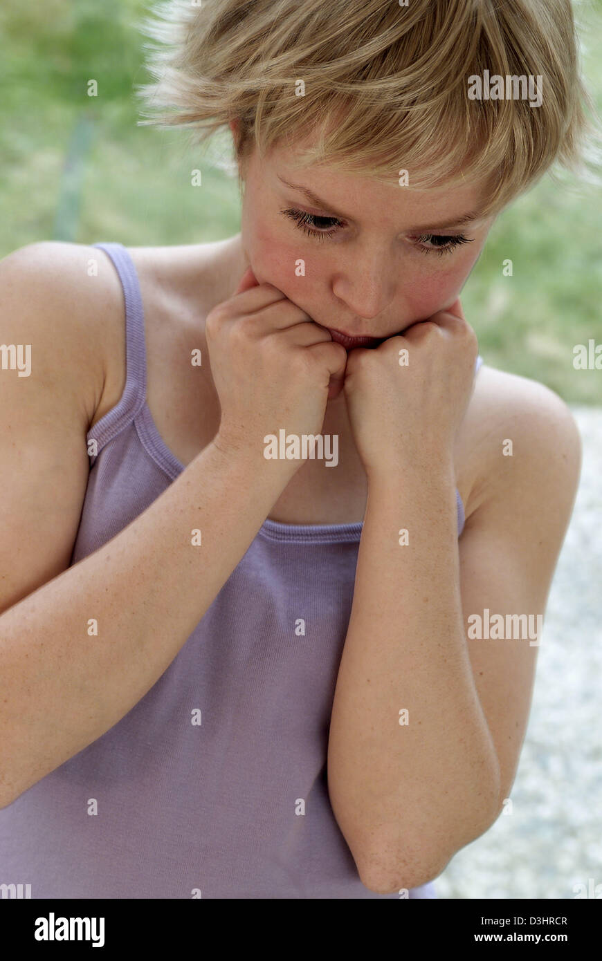 Woman distressed outdoors hi-res stock photography and images - Alamy