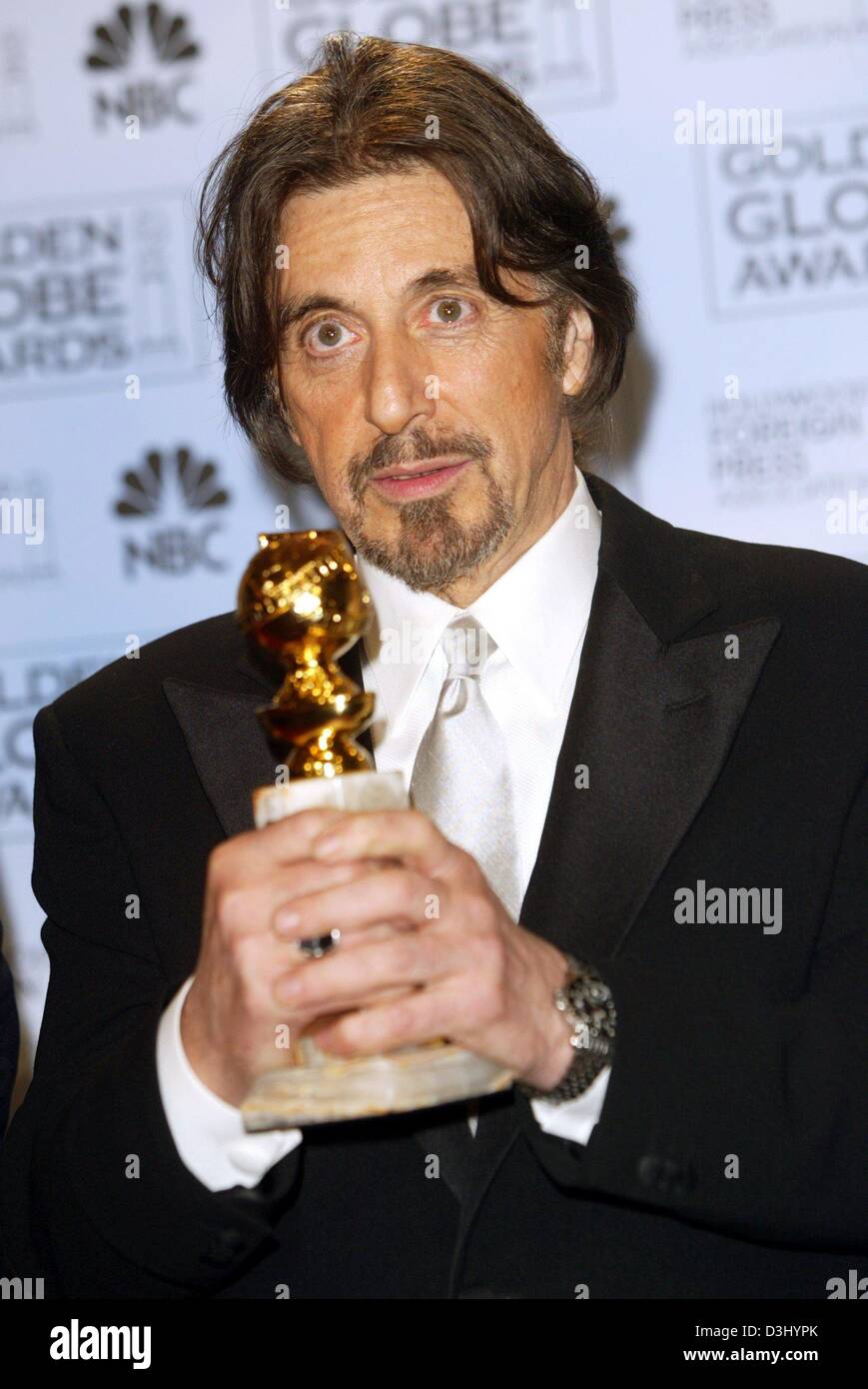 (dpa) - US actor Al Pacino poses with his Golden Globe Award which he ...