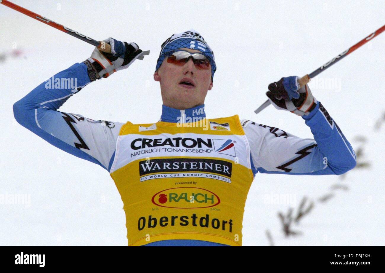 (dpa) The Nordic Combined skier Hannu Manninen exults as he crosses the