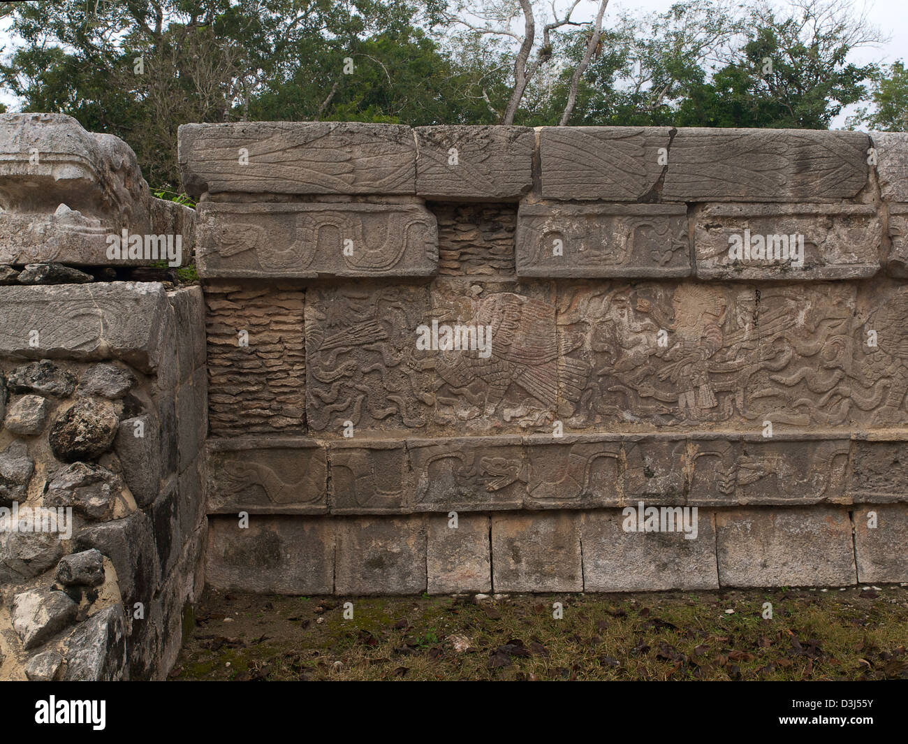 The bas-relief on the wall of the ritual sites in Chichen - Itza Stock Photo