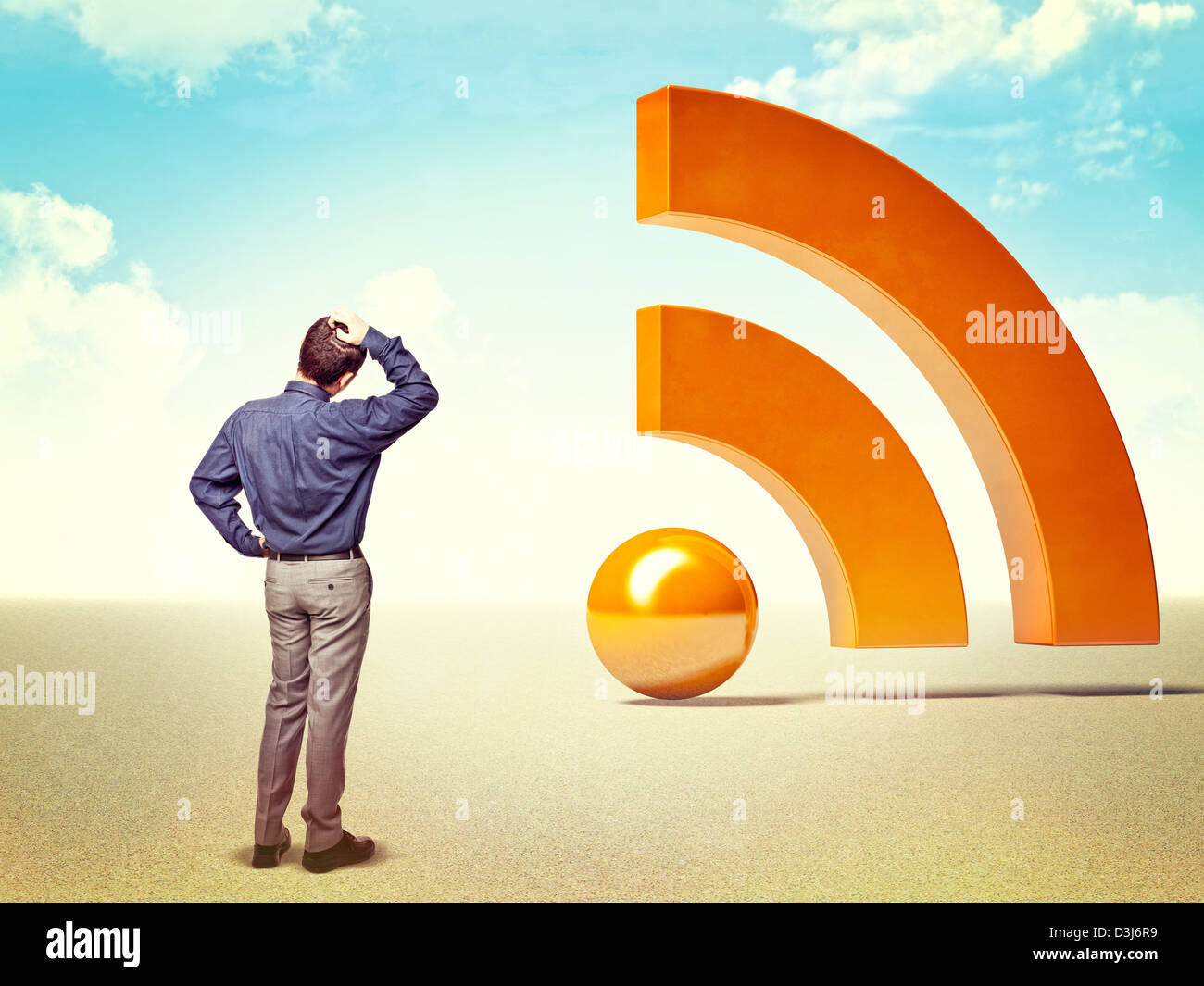 Big Rss standing man look huge rss 3d symbol Stock Photo - Alamy